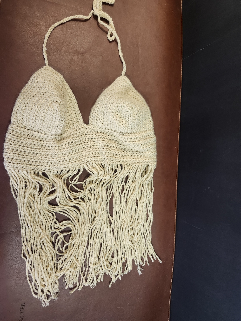 Hand Crafted Cream Crochet Fringe Crop Top